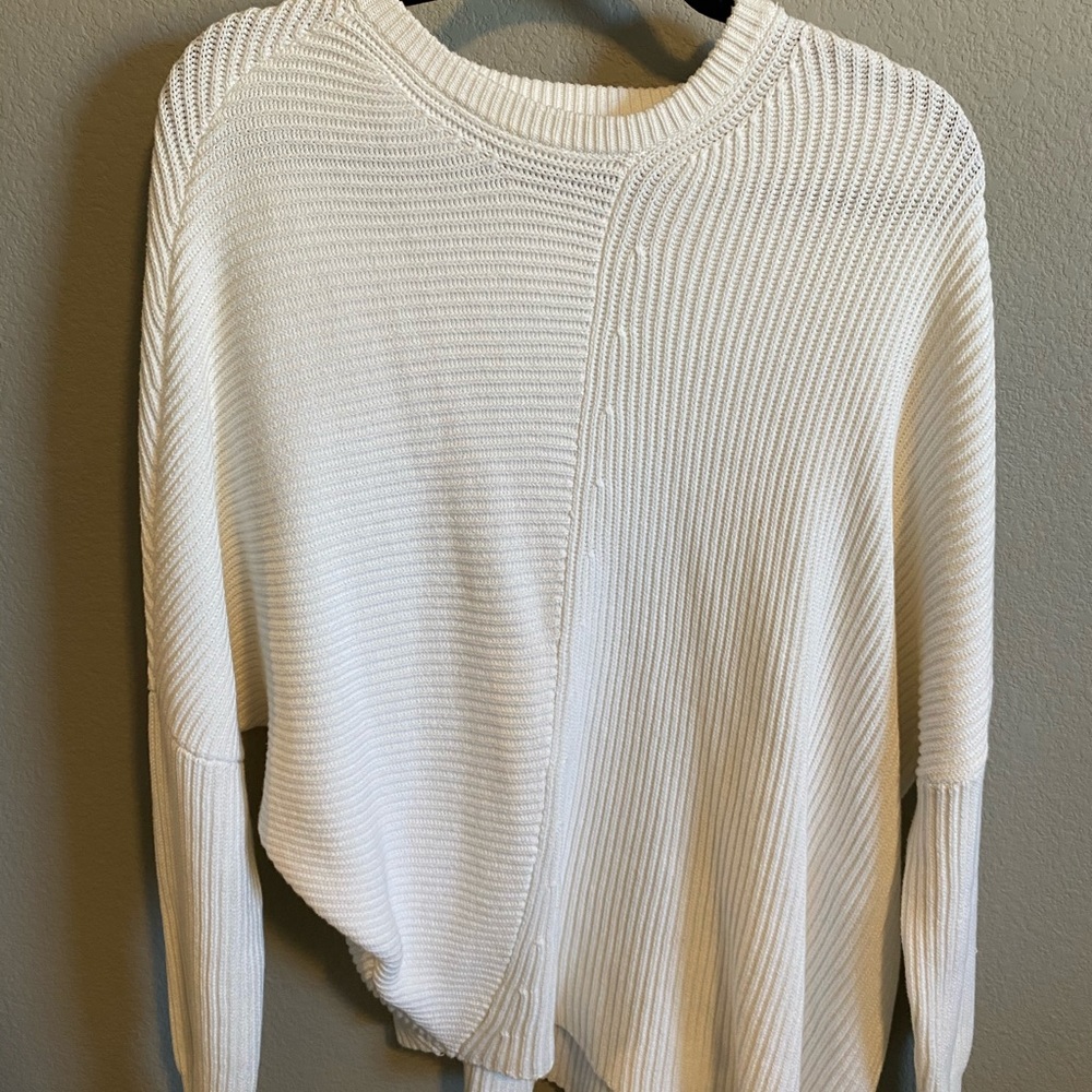 Free People White Ribbed long sleeve sweater.
